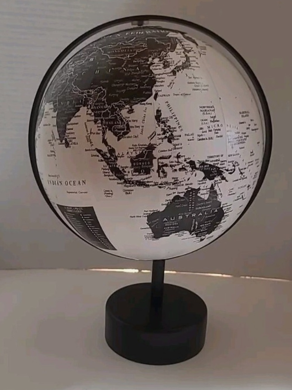 Modern Black and White Rotating World Globe For Tabletop